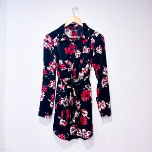 REVAMPED Black floral long-sleeve belted dress women | Medium *